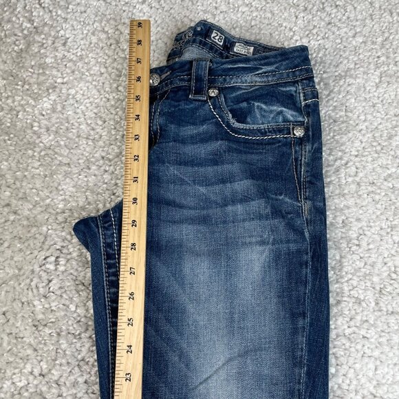 Miss Me Mid Rise Easy Boot Jean Embroidered Studded Flap Pockets Womens 28x30 - Picture 10 of 10